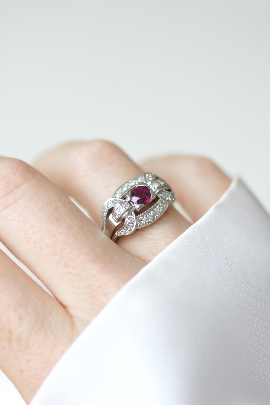 Art Deco Ruby and Diamond on Platinum Ring