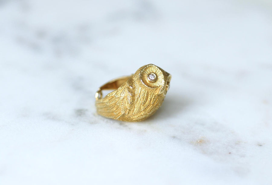 Enrico Cirio Yellow Gold and Diamond Owl Ring