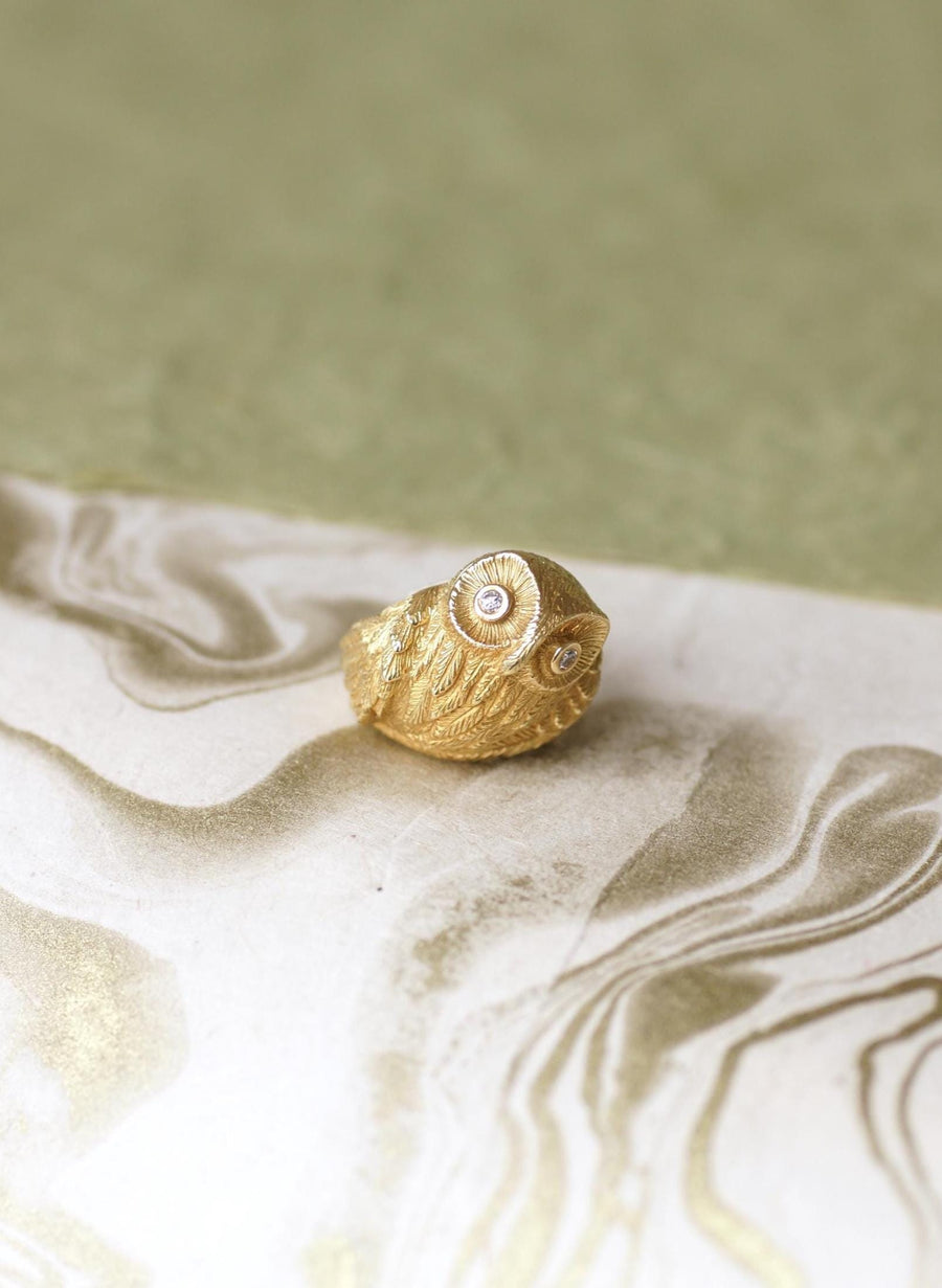 Enrico Cirio Yellow Gold and Diamond Owl Ring