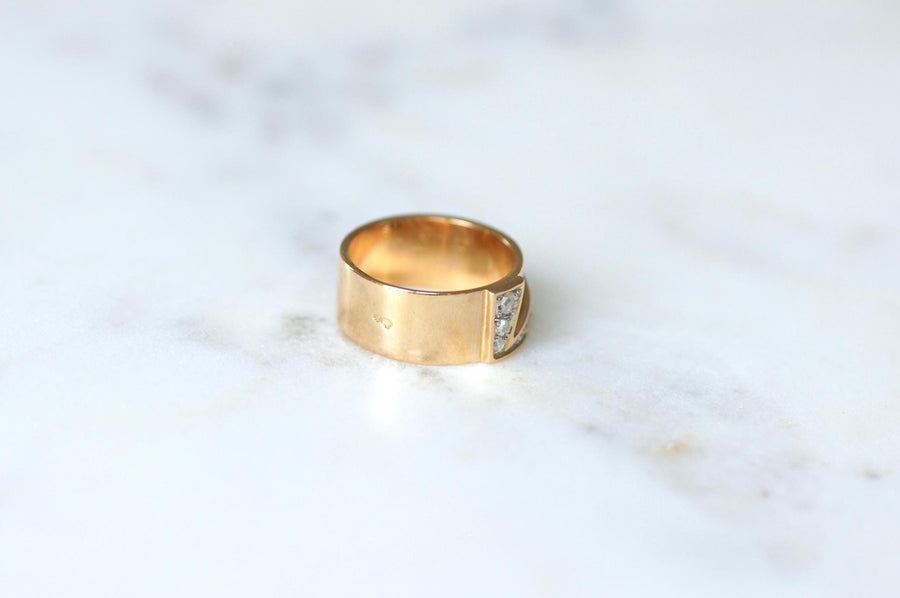 Band Ring Initial Letter L Diamonds on Rose Gold and Platinum