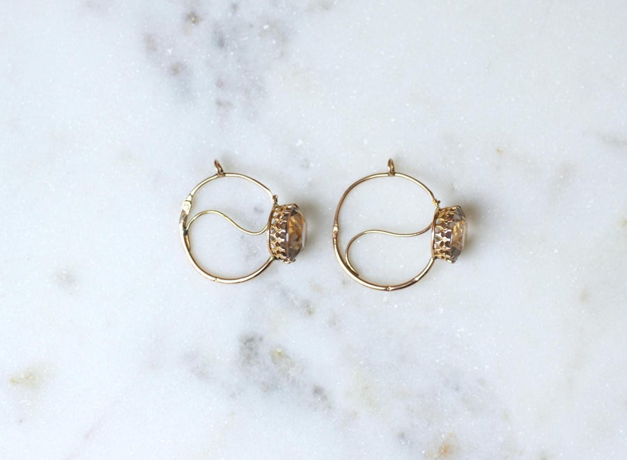 French Rose Amethyst Round Poissardes Earrings on Rose Gold