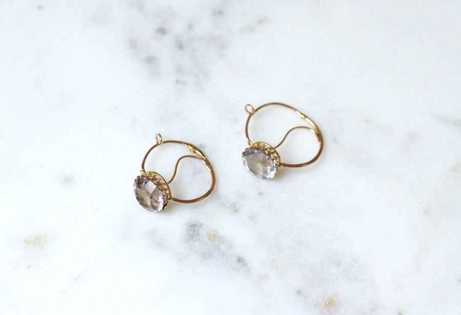 French Rose Amethyst Round Poissardes Earrings on Rose Gold