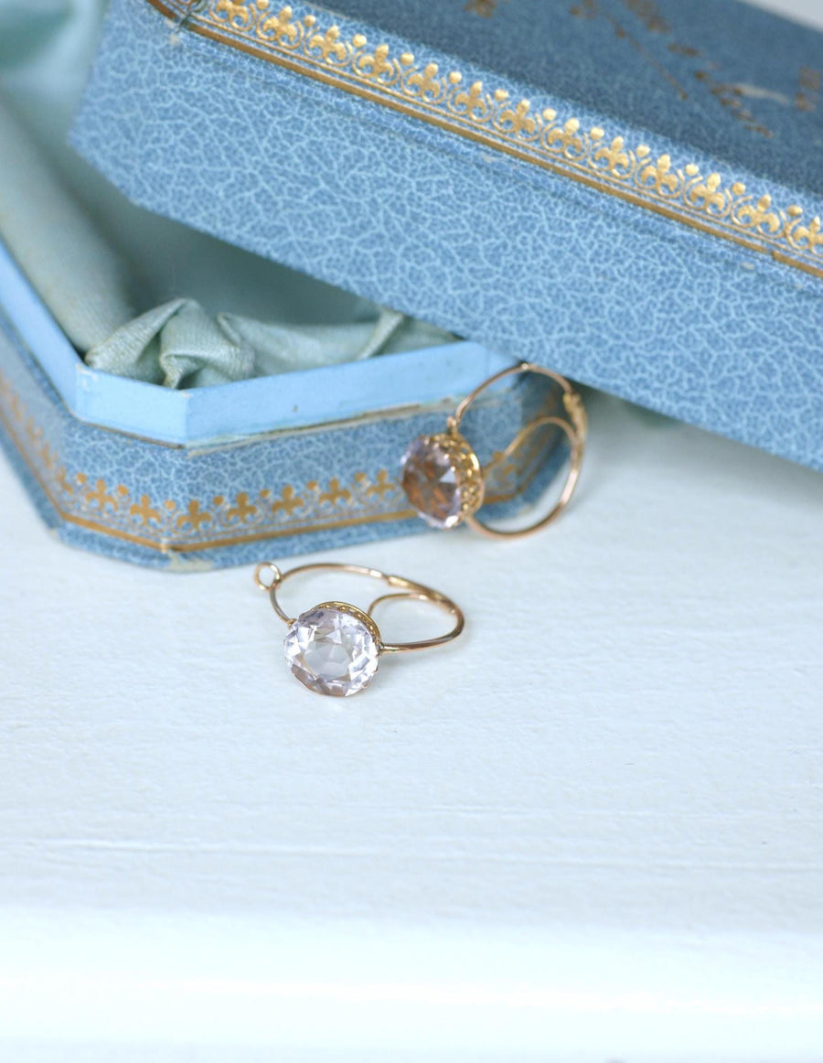 French Rose Amethyst Round Poissardes Earrings on Rose Gold