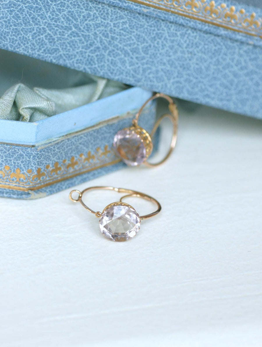 French Rose Amethyst Round Poissardes Earrings on Rose Gold