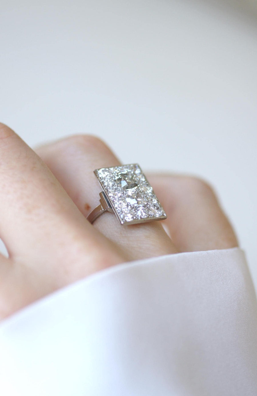 Rectangular Art Deco Diamond Ring 3.50 Cts