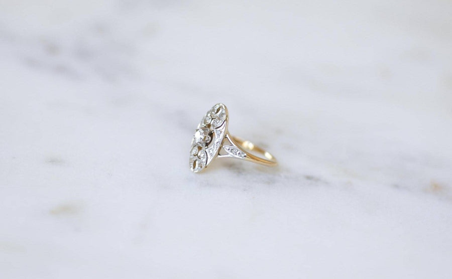 Art Deco Oval Arabesque Diamonds on Yellow Gold and Platinum Ring