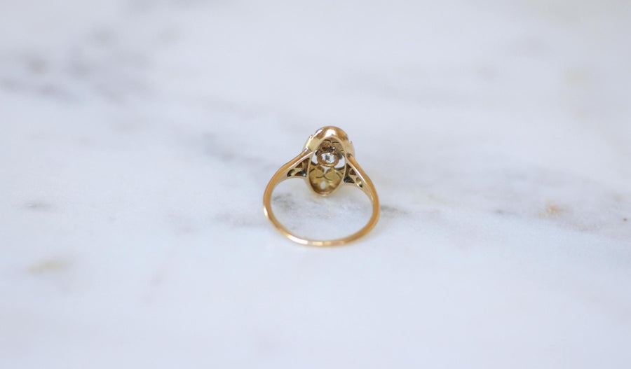 Art Deco Oval Arabesque Diamonds on Yellow Gold and Platinum Ring