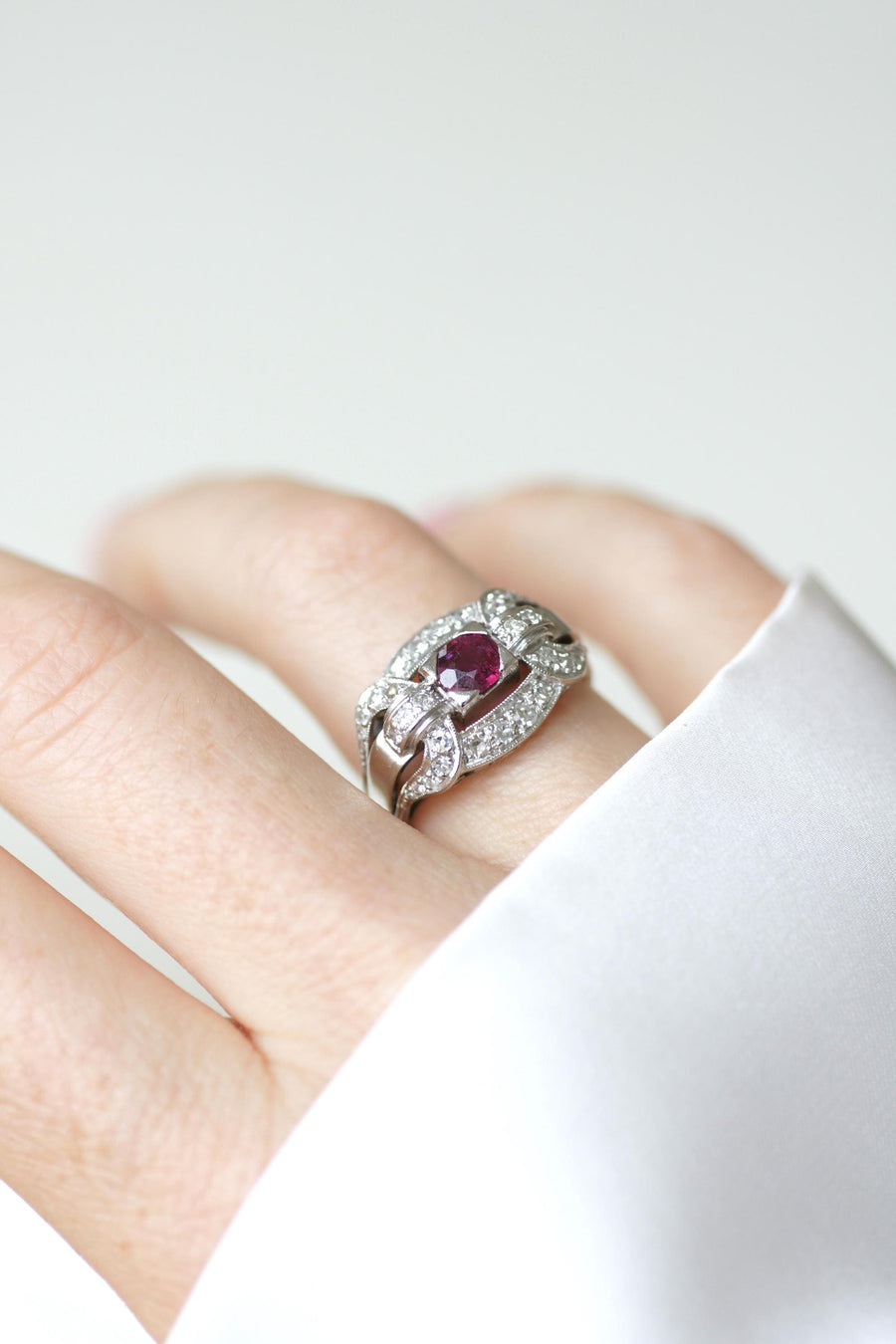 Art Deco Ruby and Diamond on Platinum Ring
