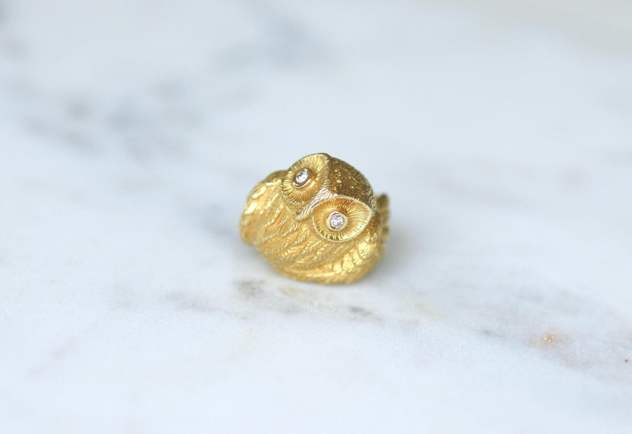 Enrico Cirio Yellow Gold and Diamond Owl Ring