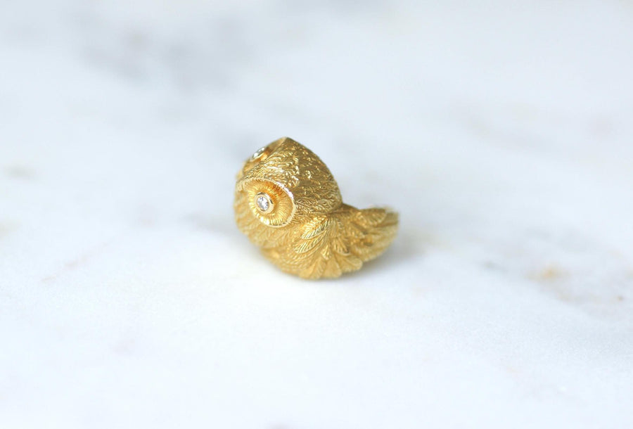 Enrico Cirio Yellow Gold and Diamond Owl Ring