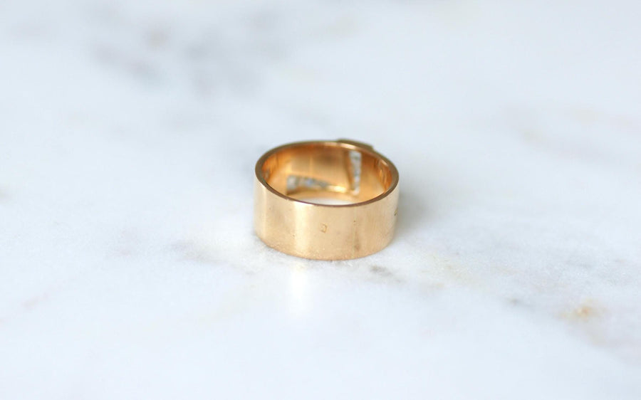 Band Ring Initial Letter L Diamonds on Rose Gold and Platinum