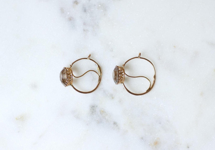 French Rose Amethyst Round Poissardes Earrings on Rose Gold
