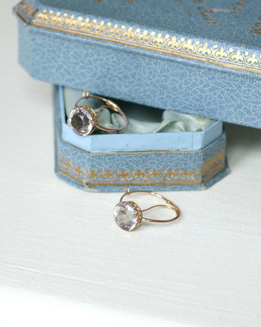 French Rose Amethyst Round Poissardes Earrings on Rose Gold