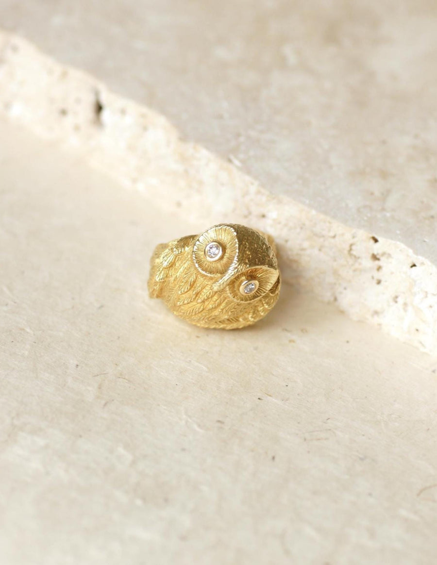 Enrico Cirio Yellow Gold and Diamond Owl Ring