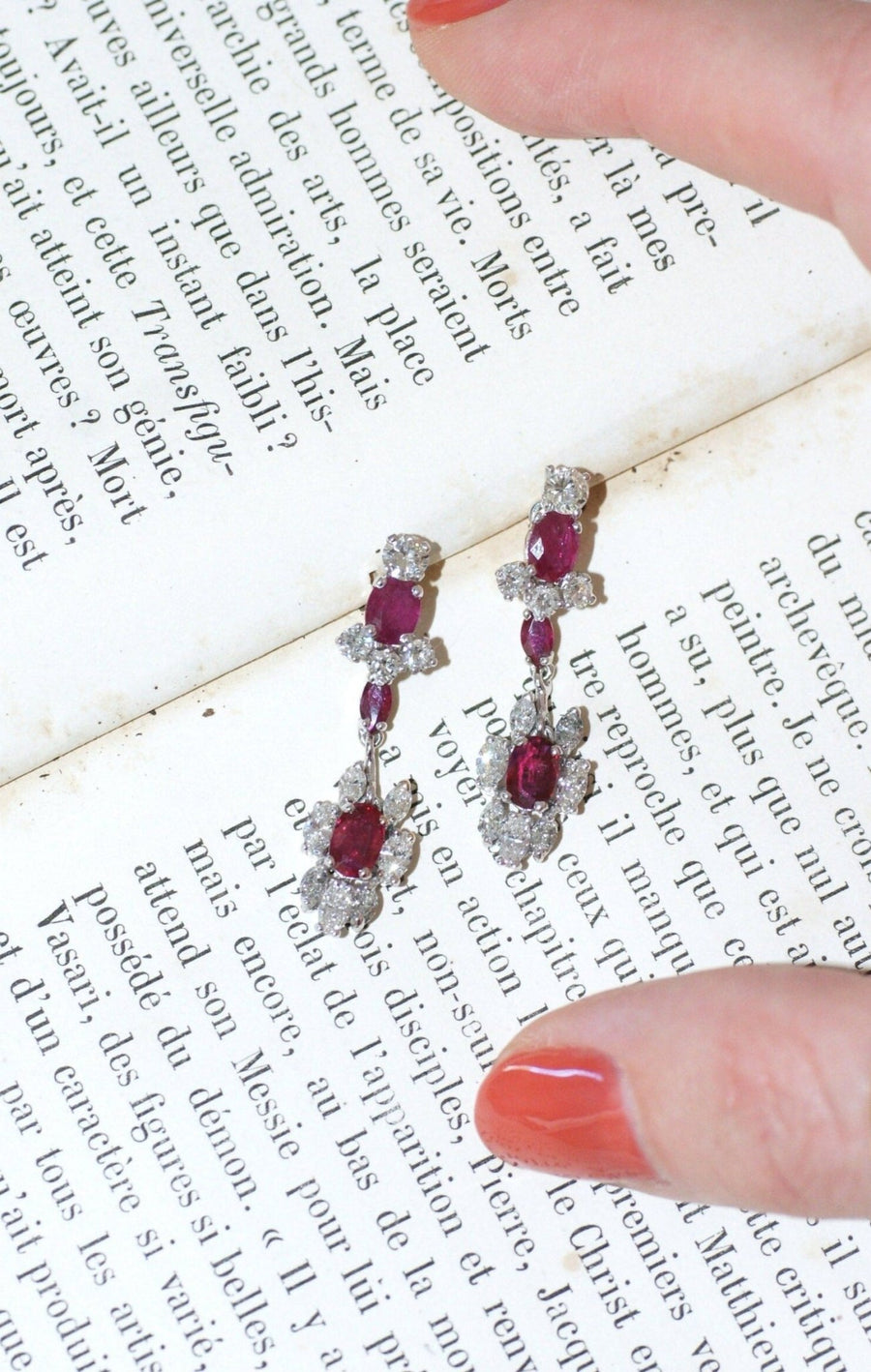 Long Ruby and Diamond Earrings - Galerie Pénélope