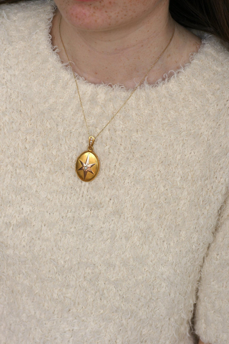 Antique Etoile Medallion Fine Pearls on Rose and Yellow Gold - Galerie Pénélope