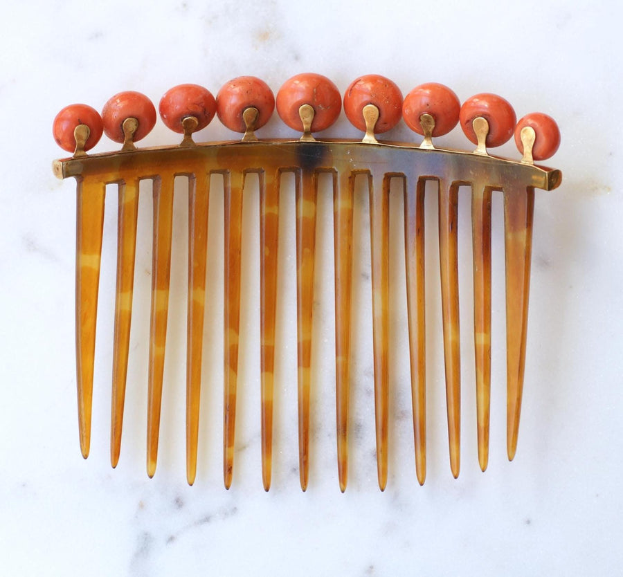 Antique Yellow Gold Coral Hair Comb - Galerie Pénélope