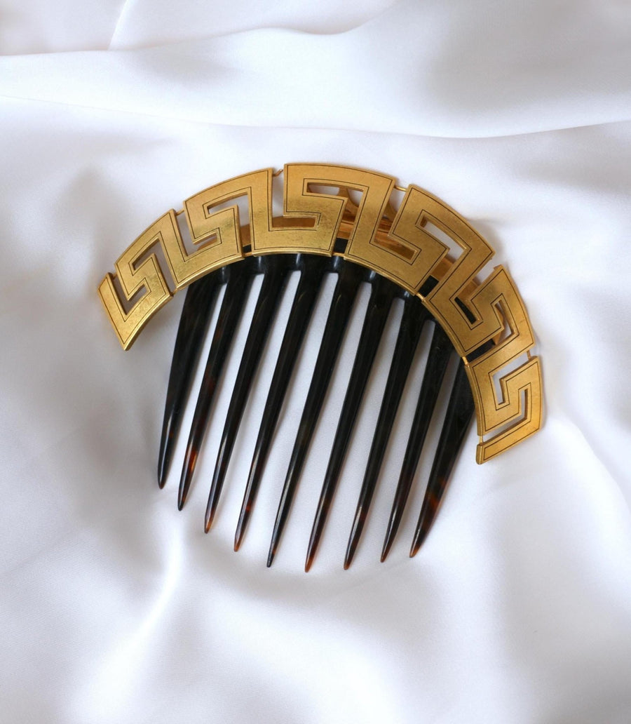 Antique Greek Meander Yellow Gold and Tortoiseshell Comb - Galerie Pénélope