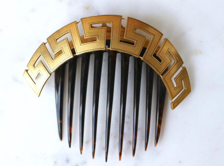Antique Greek Meander Yellow Gold and Tortoiseshell Comb - Galerie Pénélope