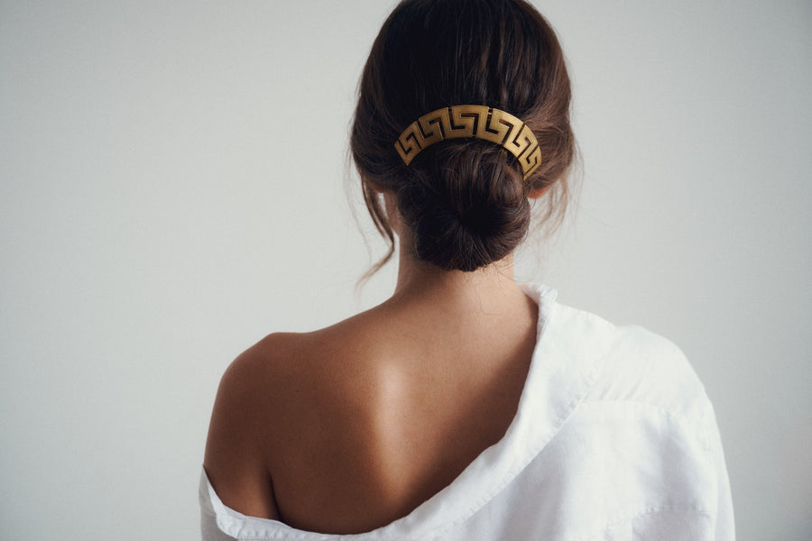 Antique Greek Meander Yellow Gold and Tortoiseshell Comb - Galerie Pénélope
