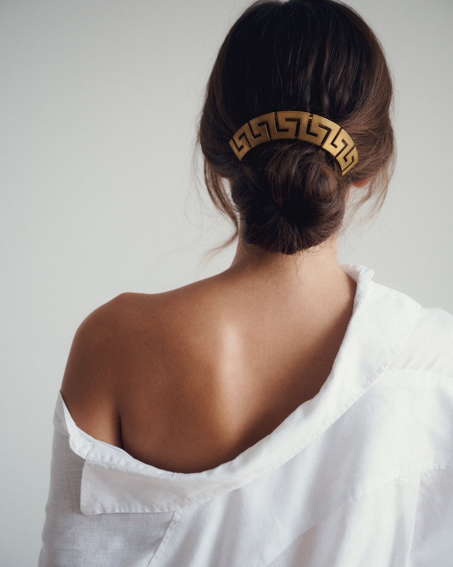 Antique Greek Meander Yellow Gold and Tortoiseshell Comb - Galerie Pénélope