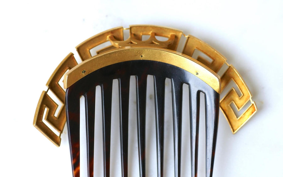Antique Greek Meander Yellow Gold and Tortoiseshell Comb - Galerie Pénélope