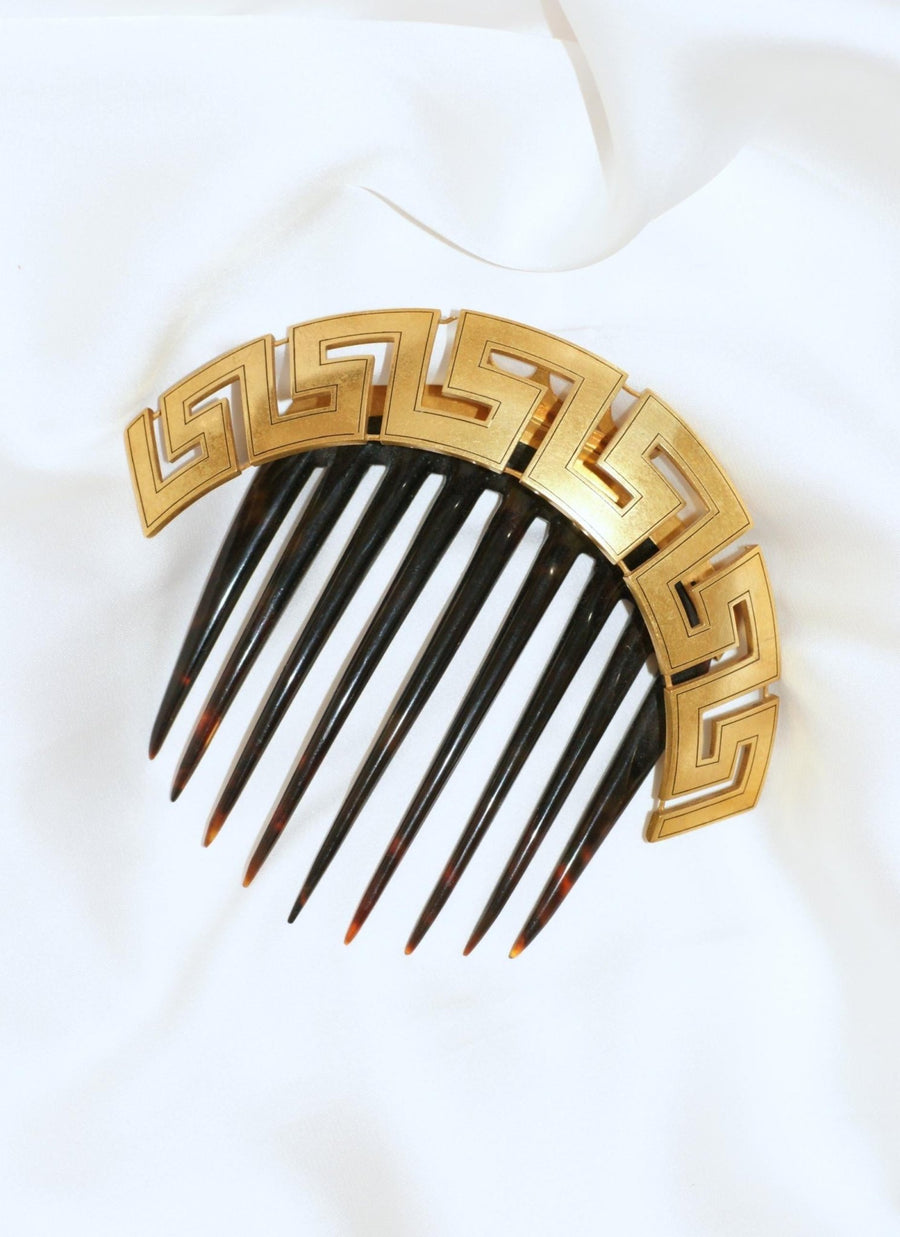 Antique Greek Meander Yellow Gold and Tortoiseshell Comb - Galerie Pénélope