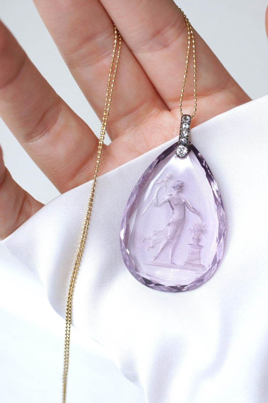 Antique Amethyst and Diamond Drop Pendant - Galerie Pénélope