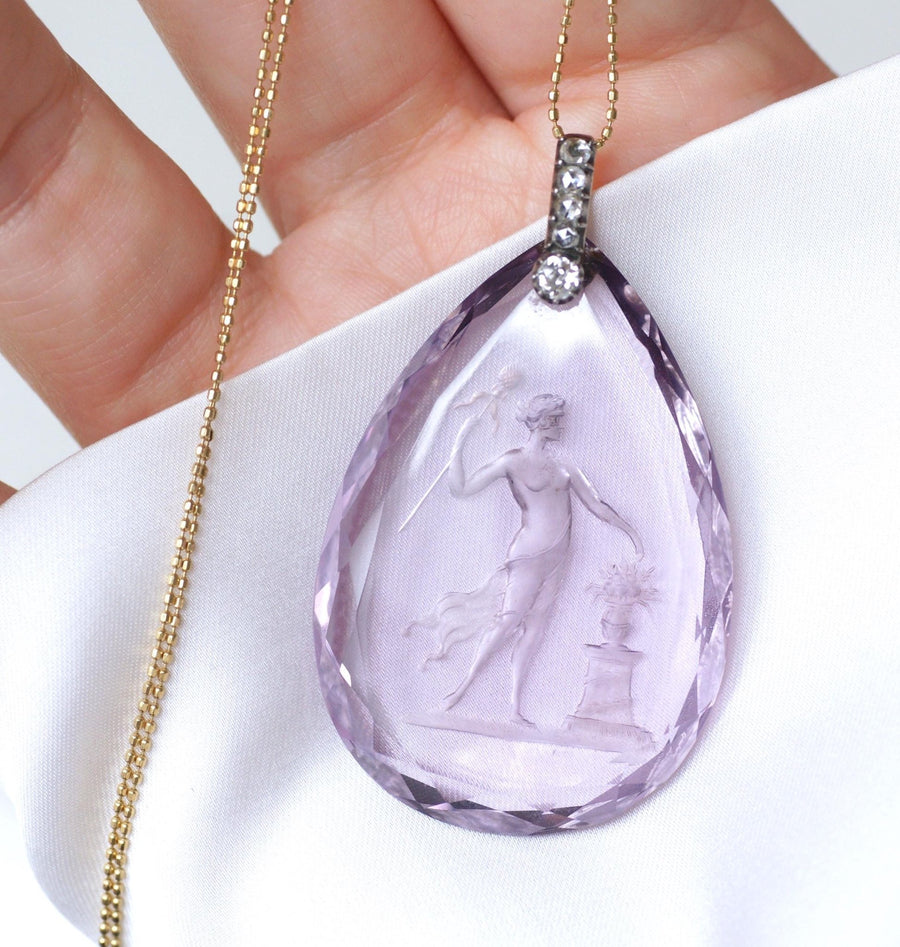 Antique Amethyst and Diamond Drop Pendant - Galerie Pénélope