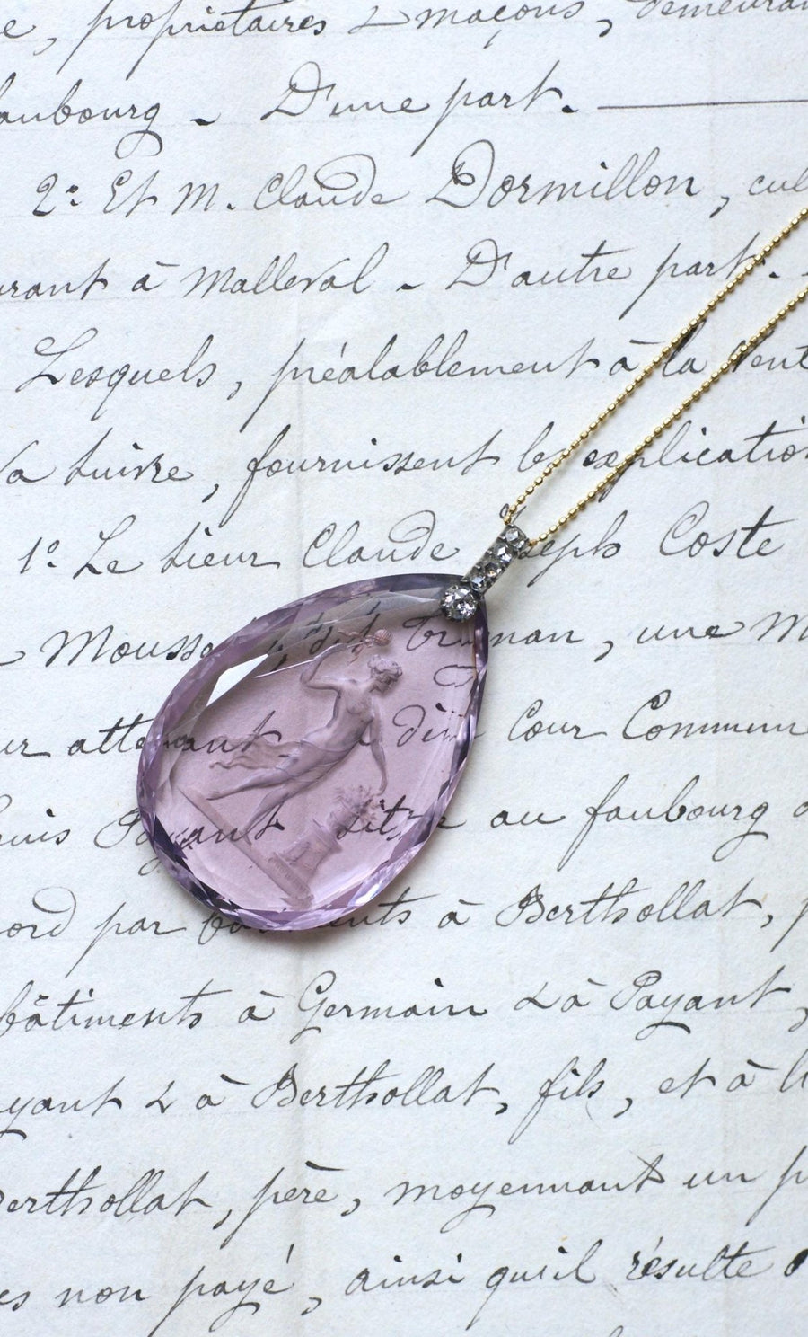 Antique Amethyst and Diamond Drop Pendant - Galerie Pénélope