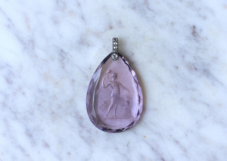 Antique Amethyst and Diamond Drop Pendant - Galerie Pénélope