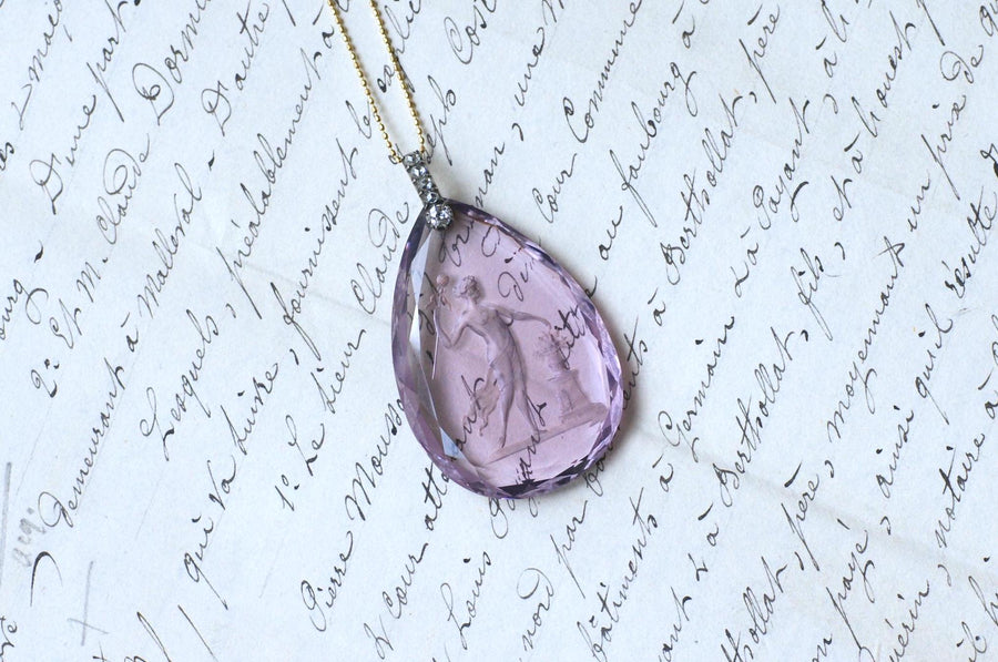 Antique Amethyst and Diamond Drop Pendant - Galerie Pénélope