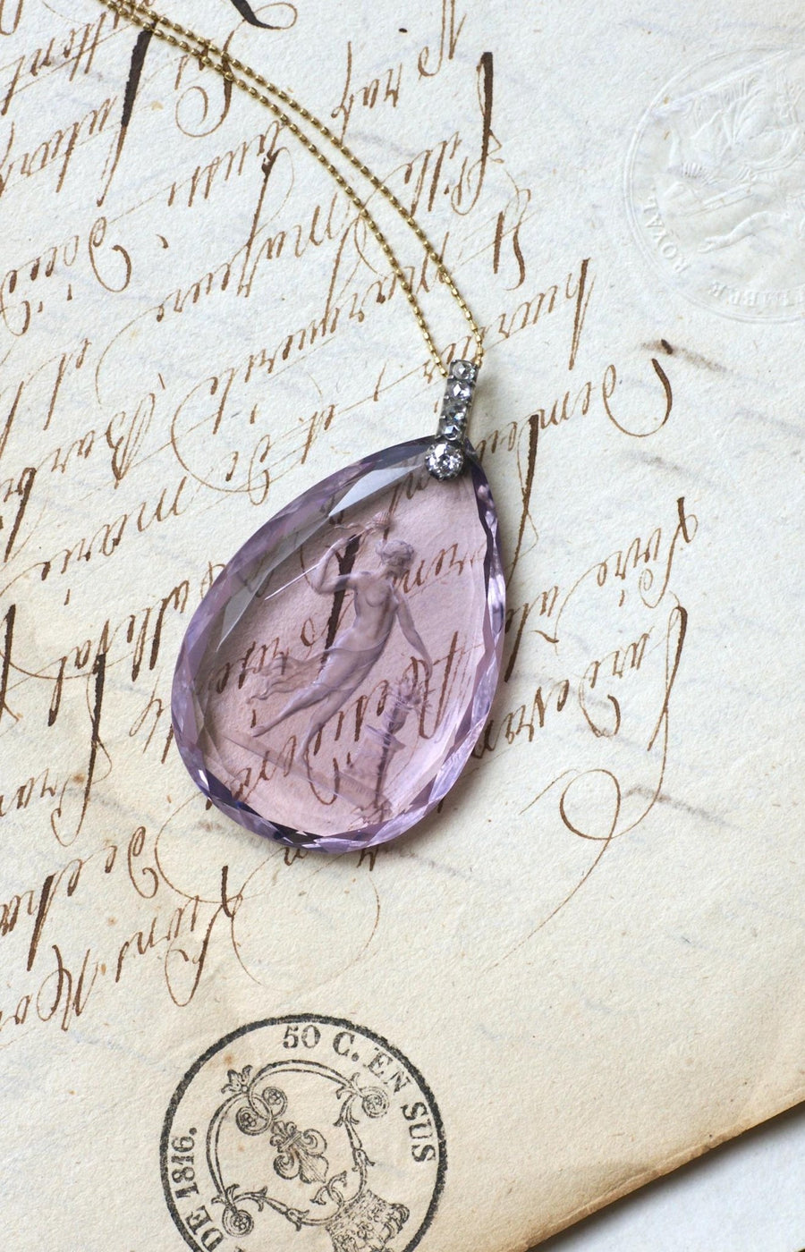 Antique Amethyst and Diamond Drop Pendant - Galerie Pénélope