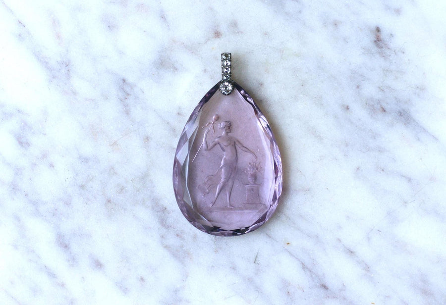 Antique Amethyst and Diamond Drop Pendant - Galerie Pénélope