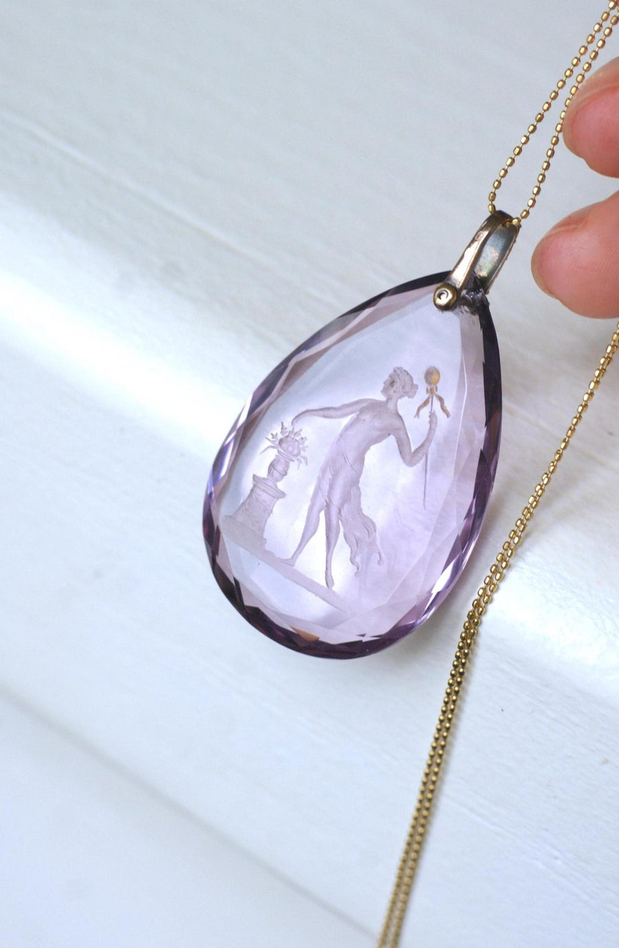 Antique Amethyst and Diamond Drop Pendant - Galerie Pénélope