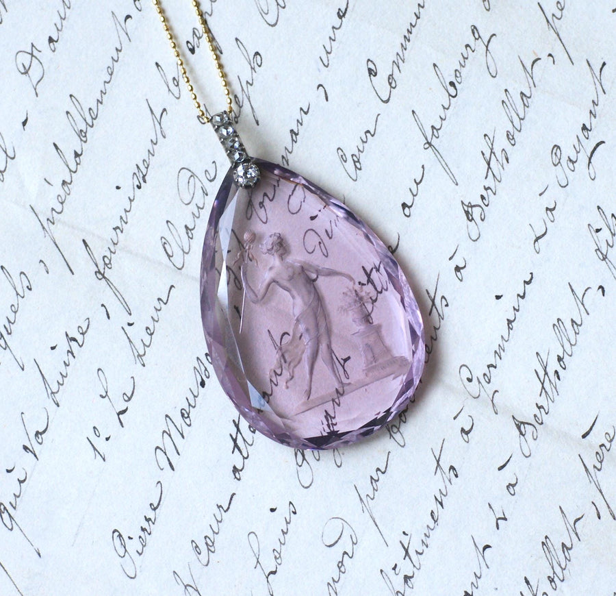 Antique Amethyst and Diamond Drop Pendant - Galerie Pénélope