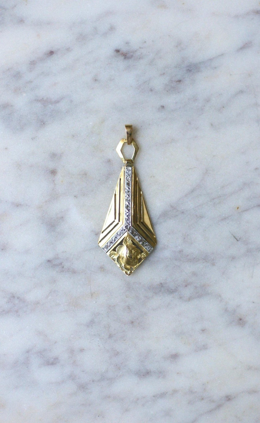 Yellow Gold and Platinum Art Deco Diamond Pendant - Galerie Pénélope