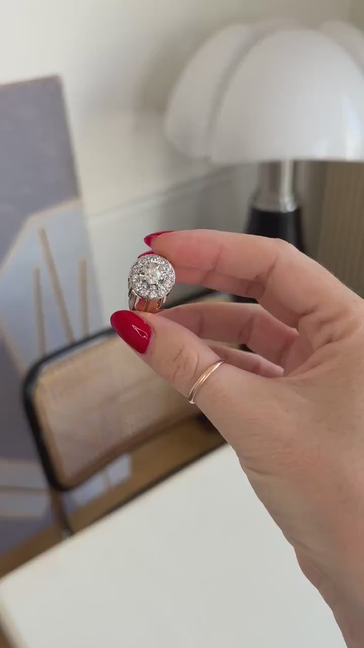 2.40 Ct Diamond Cocktail Ring in Rose Gold and Platinum from the 1940s