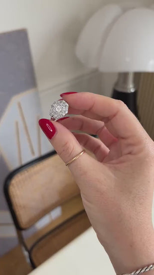 Octagonal Art Deco Ring Diamonds on Platinum