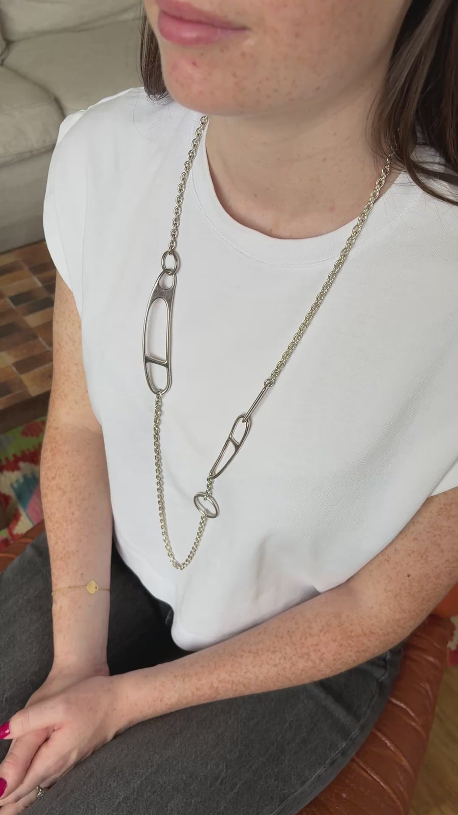 Hermès Silver Twist Anchor Chain Necklace 100 cm