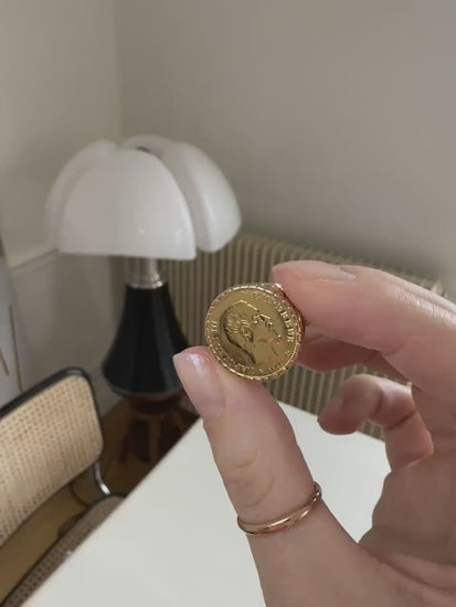 Yellow gold ring for little finger Napoleon 10 Francs coin