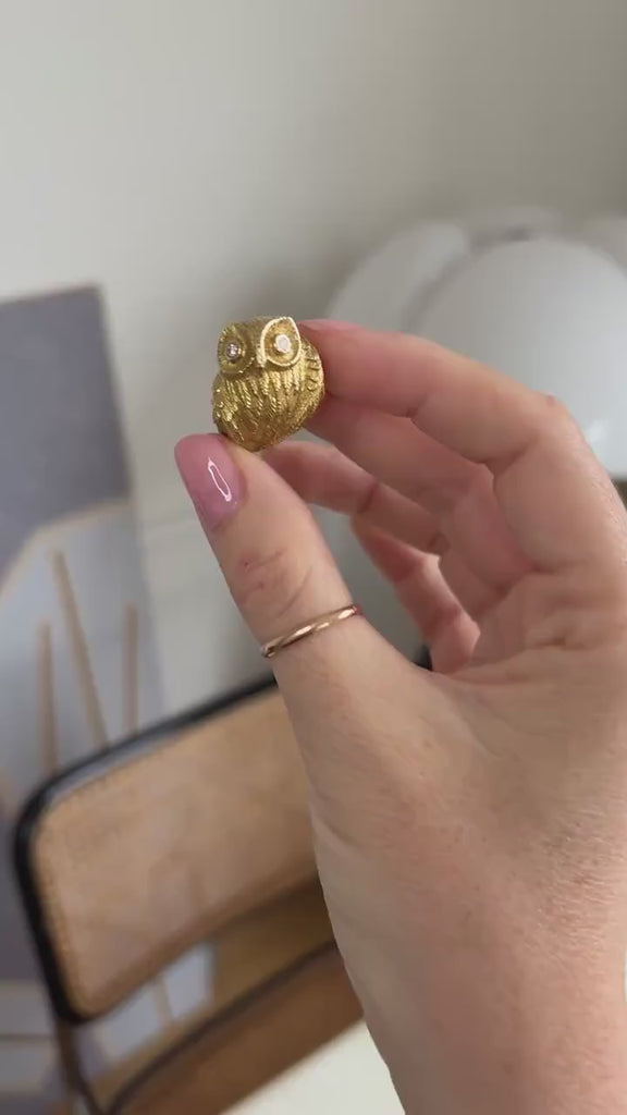 Enrico Cirio Yellow Gold and Diamond Owl Ring
