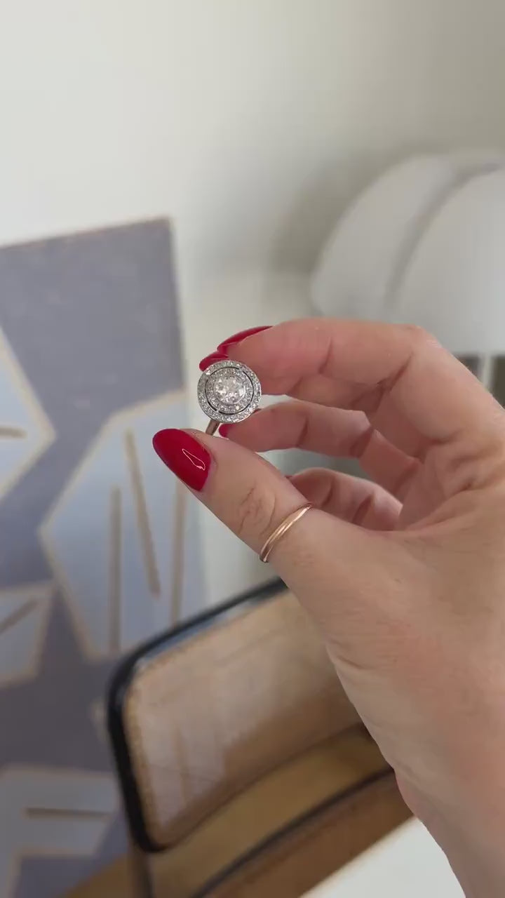 Art Deco Diamond Target Ring 1.97 Cts on Platinum and White Gold