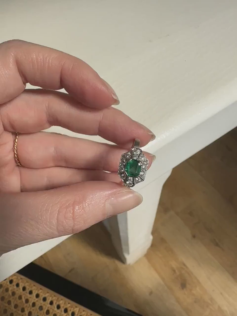 Art Deco Emerald and Diamond Ring on Platinum