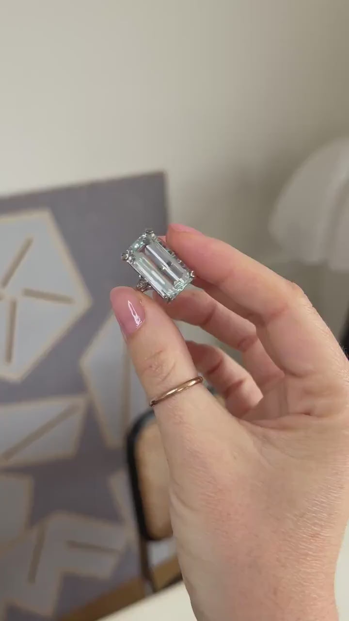 Aquamarine & Diamonds on Platinum Art Deco Cocktail Ring