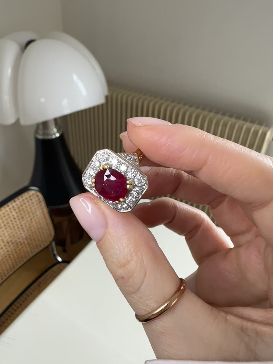 Octagonal Ruby and Diamond Ring