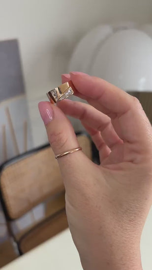 Band Ring Initial Letter L Diamonds on Rose Gold and Platinum