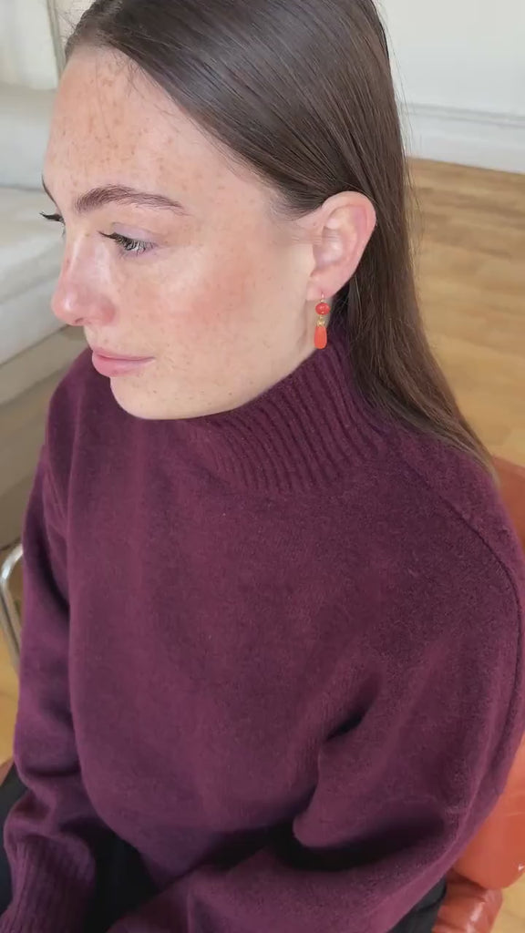 Antique Coral Drop Earrings in Gold