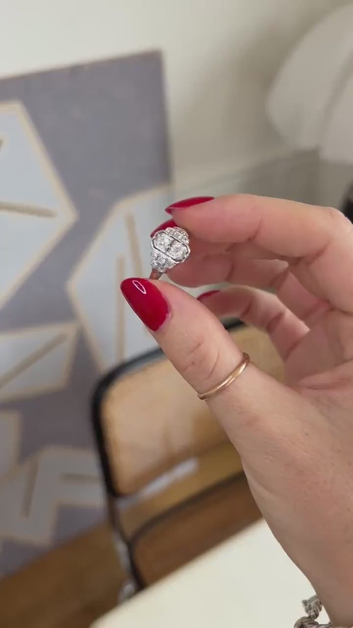 Art Deco Ring Diamonds on Gold and Platinum