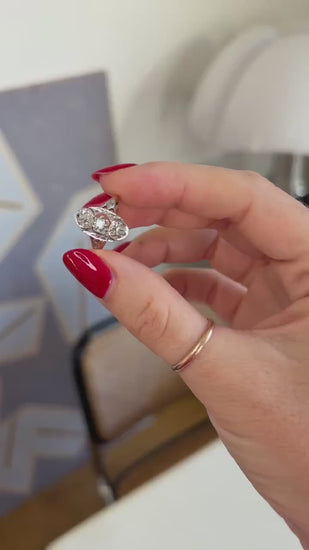 Art Deco Oval Arabesque Diamonds on Yellow Gold and Platinum Ring